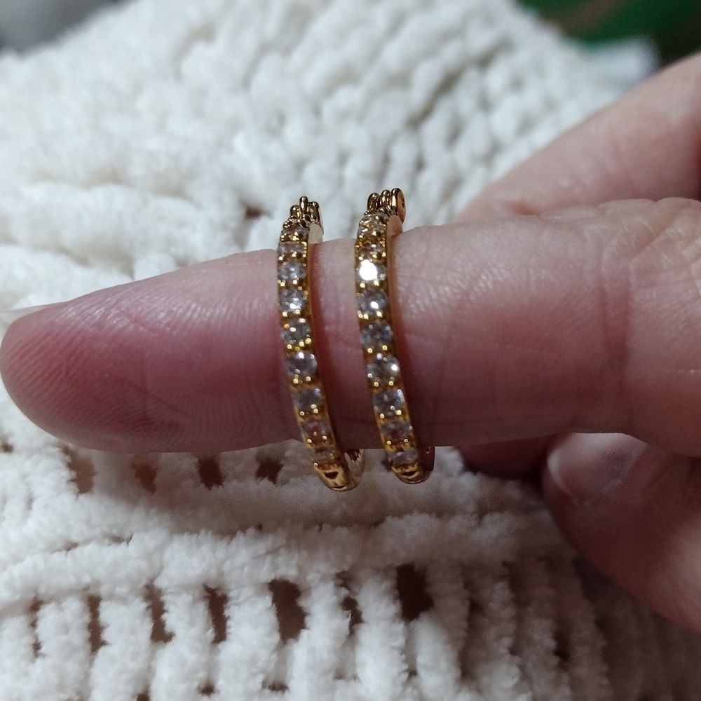 Crystal Haze 18k Gold Plated Brass and Clear‎ CZ Mini Serena Hoop Earrings - Picture 3 of 6